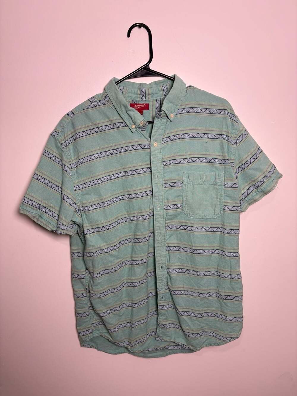 Arizona Jean Co. Men's  Button Down Shirt Green Aztec Geometric Print